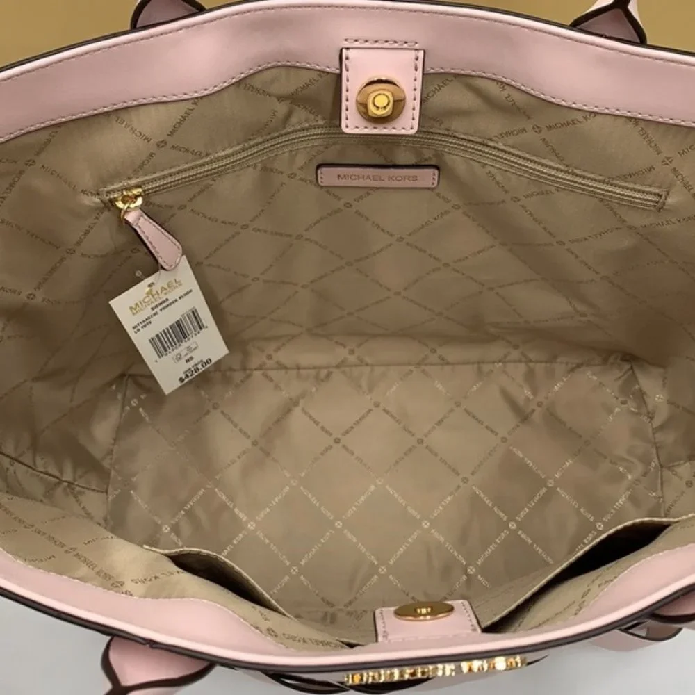 Michael Kors Sienna Large Tote Shoulder Bag Powder Blush Leather Canvas - Picture 9 of 16